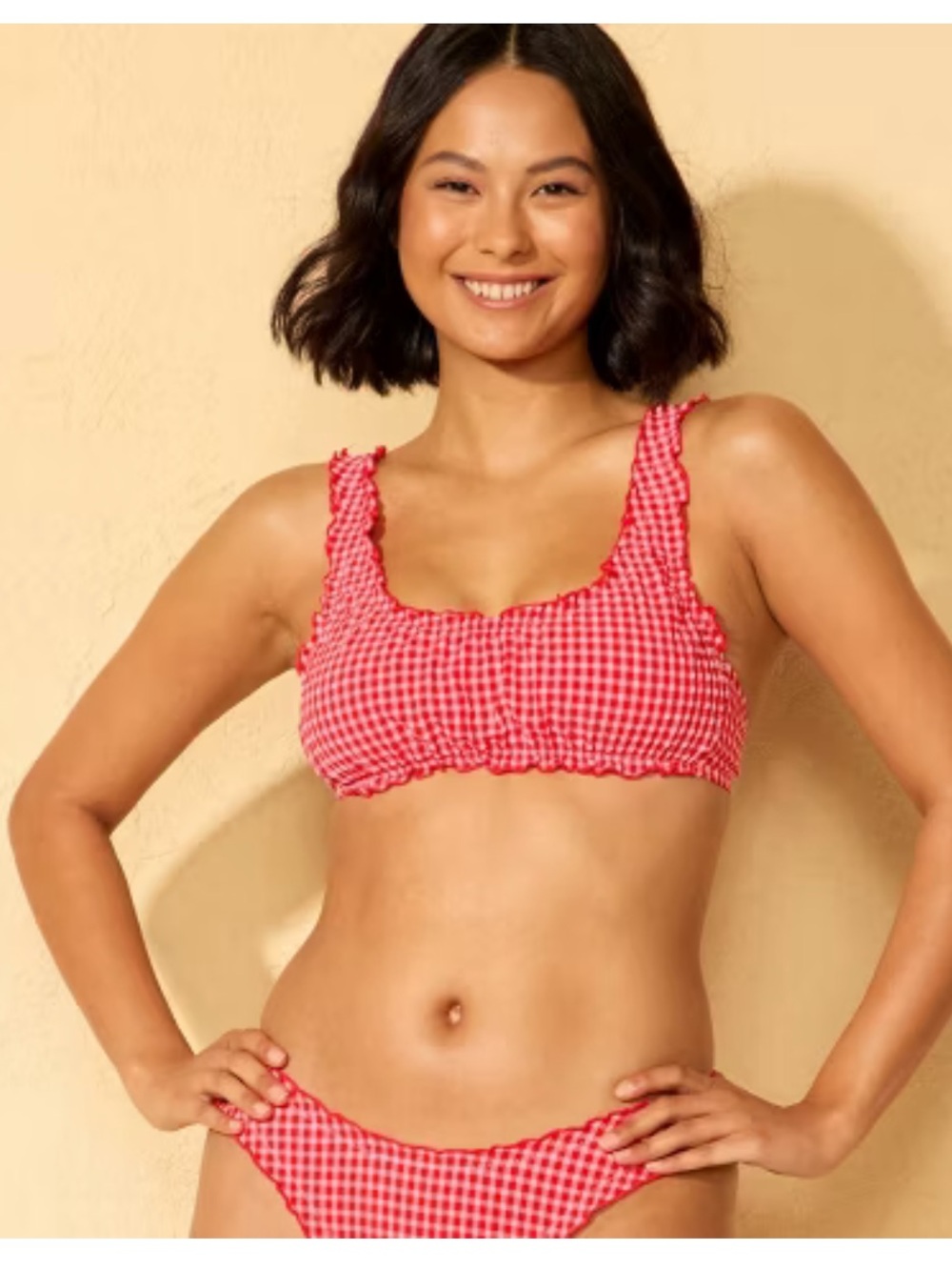 🆕 WILD FABLE | Gingham Seersucker Ruffle Bralette Bikini Top